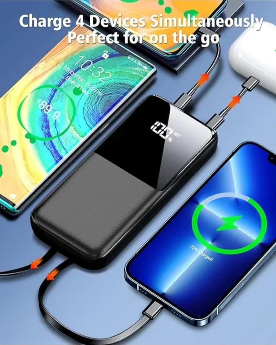 Power Bank Fast Charging 15000mAh With 2 Built In Cables