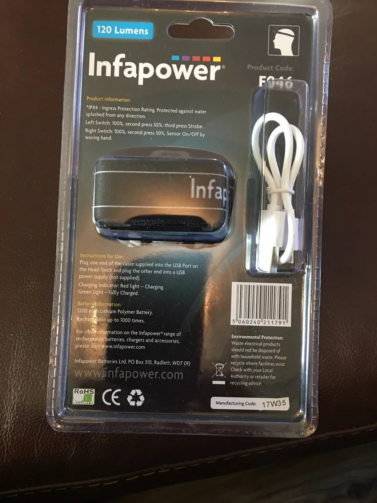 Infapower 3 Watt Rechargeable USB Sensor Head Torch/camping/emergency