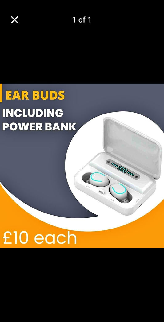 Wireless Ear buds with power bank - White