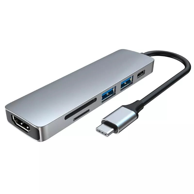 6 in 1 USB C hub with USB 3.0, HDMI and USB-C ports, SD and micro SD ports