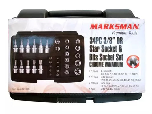 34pc Star Socket & Bits Set