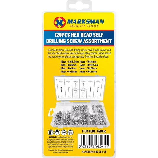 120pc HEX HEAD SELF DRILLING SCREW ASSORTMENT BOX